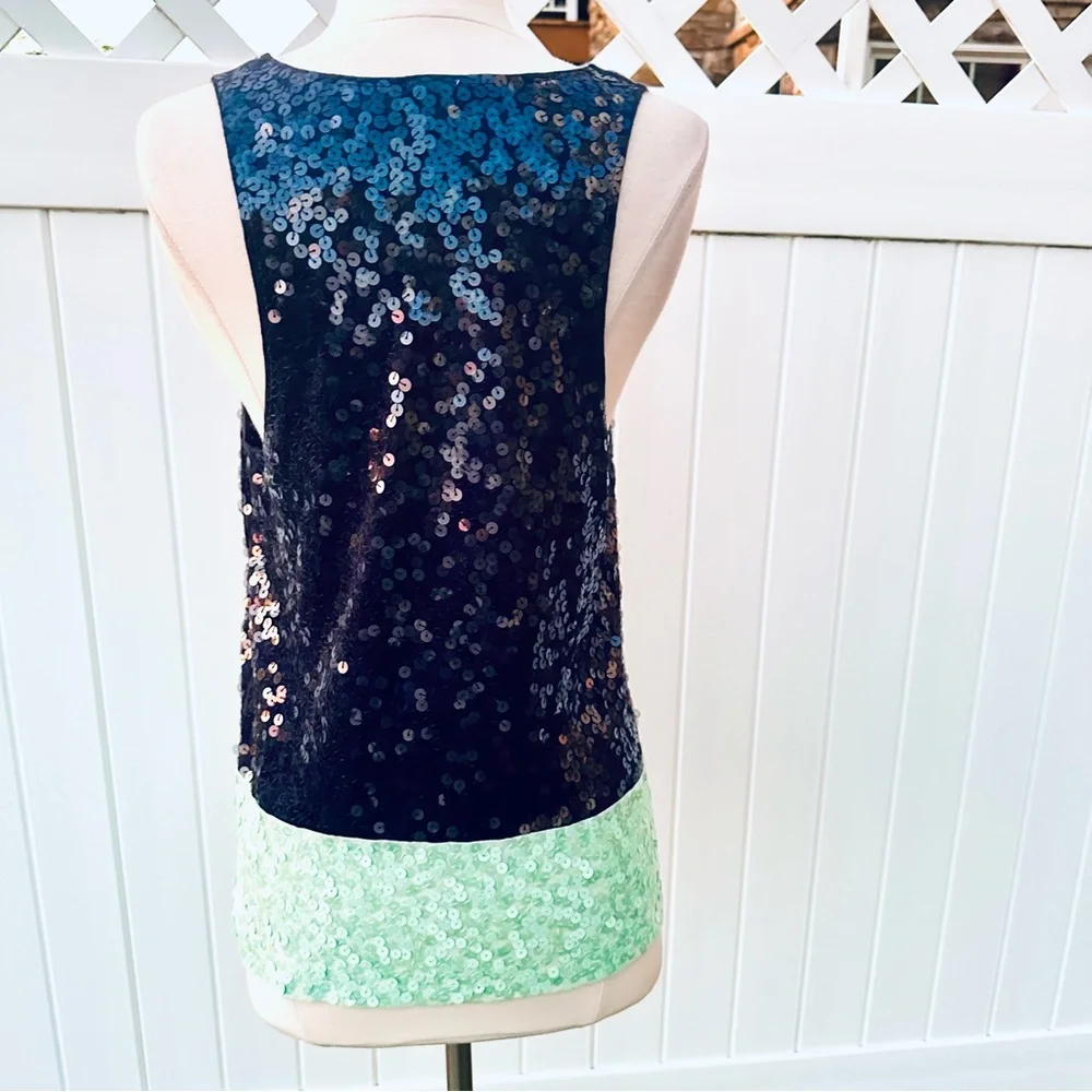 J. Crew Navy and Aqua Sequin tank